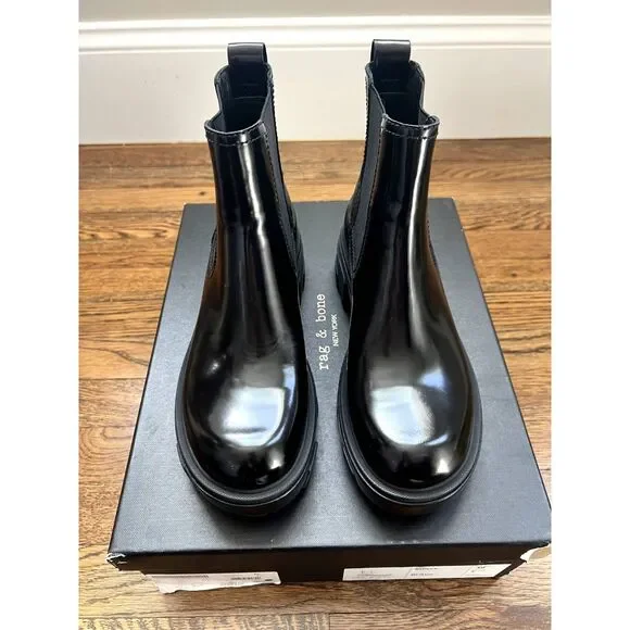 NIB Rag & Bone Shaye Platform Chelsea Bootie Polished Leather Black Size 8 - Picture 4 of 9
